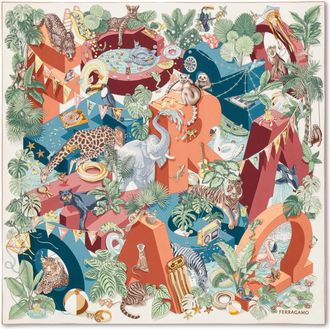 Ferragamo Fo Junglpart Printed Silk Scarf