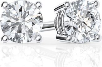 Grown Brilliance 1/2 Carat Round Lab Grown Diamond Stud Earrings in 14K White Gold, Push Back, F Color, VS Clarity, 4 Prong Setting