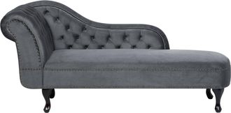 Beliani Beliani - Chaise Longue Tapizado En Terciopelo Gris Con Botones Versi&oacute;n Izquierda Nimes