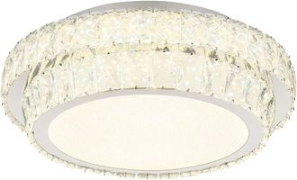 Globo Lighting Lámpara de techo de 40 cm con cristales K5 cromados, LED regulable, 2700-6000 K, control remoto