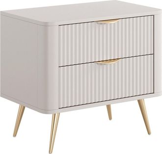 Vente-Unique Mesita de noche - 2 cajones - Beige y dorado - ELONARIA de Pascal Morabito