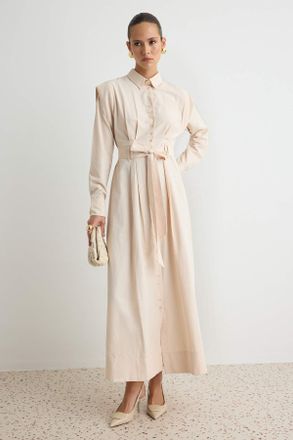 Trendyol Modest Dames Beige Effen Maxi Lang Casual Skater Modest Jurken
