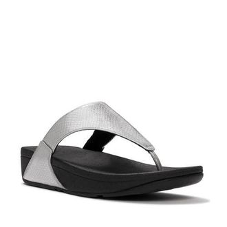 FitFlop Lulu Metallic Snake Toe-Post Sandals in Silver at Nordstrom, Size 11
