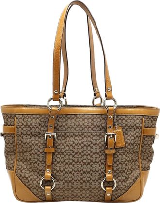 Coach Beige Canvas Patent Leather Tote Bag (Pre-Owned)