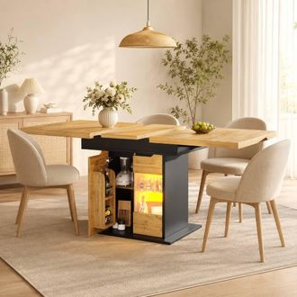 Merax Extendable Dining Table with LED Lighting & Storage, Modern Style in Natural