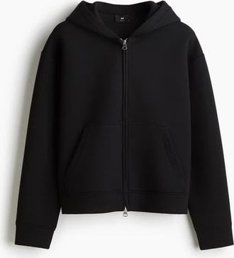 H&M Loose Fit Scuba Knit Zip-through Hoodie in Black at Nordstrom, Size Xxx-Large