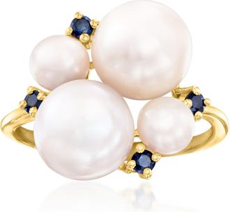 Ross-Simons 5-9mm Cultured Pearl and. Sapphire Ring in 18kt Gold Over Sterling