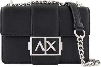 A|X Armani Exchange Eco Leren Schoudertas met Metalen Logo - Dames - Schoudertassen - Zwart - ONE Size - Leer - Tassen