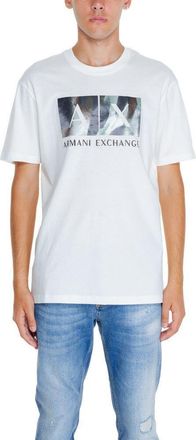 A|X Armani Exchange Mens The Urban Expedition, Sustainable, Laser Cut Satin Logo T-Shirt, Off White, XS