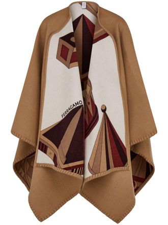 Ferragamo Nadir-print reversible cape - Red