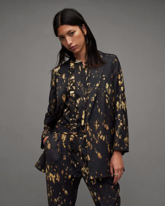 AllSaints Womens Polyester Aleida Ronnie Print Open Front Blazer, Size: 6