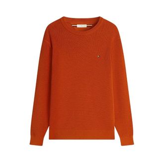 Tommy Hilfiger Truien & Vesten, Heren, Oranje, XS, Katoen, Gestructureerde Geverfde Garen Ronde Hals Trui