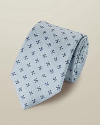 CHARLES TYRWHITT Silk Medallion Print Tie - Ice Blue Size OSFA by Charles Tyrwhitt