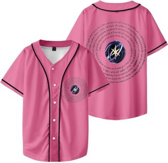 Generic KATSEYE 2025 Beautiful Chaos Tour Merch T-Shirt - Unisex Short Sleeve Baseball Jacket Style Fan Support Concert Apparel Top (XS,Berry)