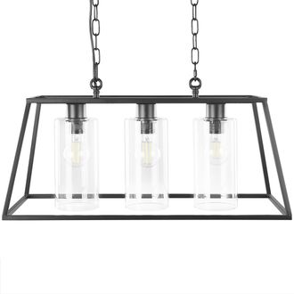 Beliani L&aacute;mpara De Techo De Metal Negro 117 Cm Estructura Jaula 3 Pantallas Vidrio Plaf&oacute;n Moderno Muger