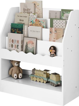 Woltu Libreria Infantil Blanca Estanteria De Almacenaje Para Ni&ntilde;os Con 4 Niveles Y 1 Compartimento Estanteria Libros Infantil Para Jardin De Infancil Y Habi