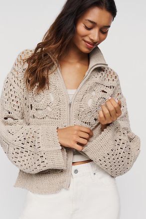 Anthropologie Claret Crosette Cotton Wool Blend Cardigan