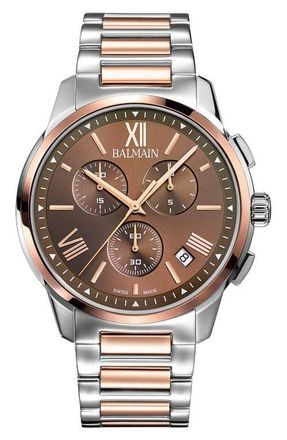 Balmain Madrigal Bracelet Chronograph Watch, 42mm in Stainless Steel/Rose Gold at Nordstrom