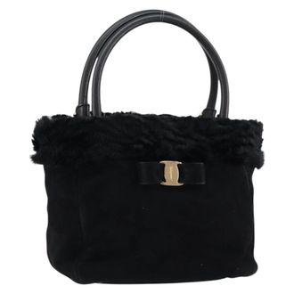 Ferragamo Vala Handbag Suede Black Suede Handbag (Pre-Owned)