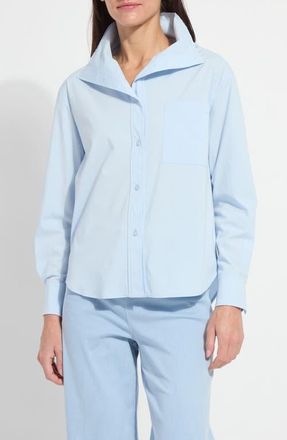Lyss&eacute; Tulsi Funnel Neck Button-Up Shirt in Chalk Blue at Nordstrom, Size Medium