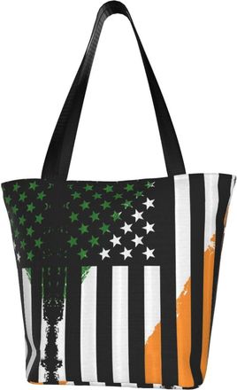 AOOEDM Irish American Flag Reusable Tote Bag Women Casual Handbag Shoulder Bags for Shopping Groceries Travel Outdoors