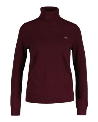 GANT Rollkragenpullover GANT EXTRAFINE LAMBSWOOL ROLLNECK, Damen, Gr. L, grau (plum wine), Strick, Obermaterial: 90% Wolle, 10% Polyamid, regular fit, Ripp