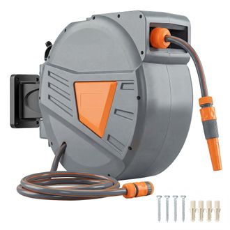 OUTSUNNY Enrollador De Manguera Para Jard&iacute;n De Pared 20+1,6 M Con Boquilla De 2 Modos, Bloqueo Autom&aacute;tico Y Retracci&oacute;n Controlada, Soporte, Naranja