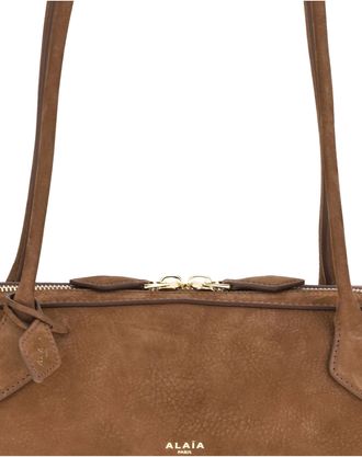 Alaia Womens Shoulder Bag Le Teckel Raw Umber Suede 2 Calf Leather