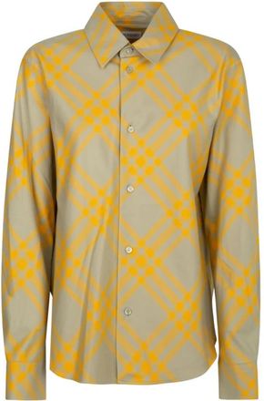 Burberry Geruit Katoenen Overhemd - Dames - Overhemden - Geel - 2XS - Katoen - Overhemden