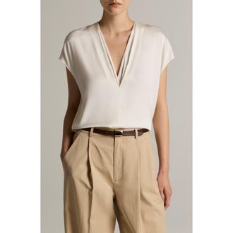 Vince V-Neck Cap Sleeve Top in Off White at Nordstrom, Size Xx-Small
