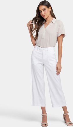 NYDJ Wijd Lever Cargo Capri Broek In Stretch Linnen | Optisch Wit