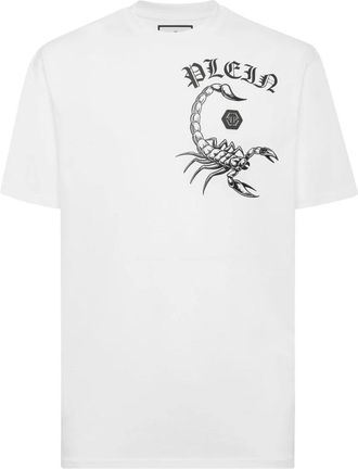 Philipp Plein Tops, Heren, Wit, 3Xl, Katoen, T-shirt Ronde Hals SS Scorpion