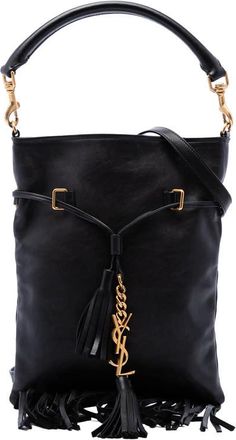Saint Laurent Pre-owned Saint Laurent Small Leather Fringe Flat Bucket Bag Ladies 5YT868T6T4475P36