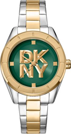DKNY Women Watch, Two Tone Silver & Gold Color Case, Dark Green Dial, Two Tone Silver & Gold Color Metal Bracelet, 3 Hands, 5 ATM