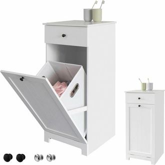 SoBuy Mobile porta biancheria per bagno con cassetto e cesto biancheria sporca L40P38A90cm Bianco BZR21-W - Sobuy