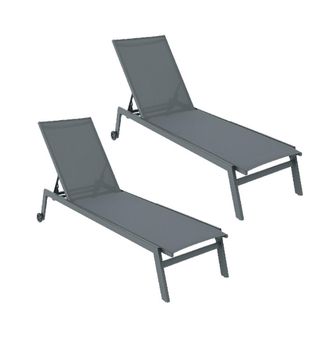 ED&Egrave;N JARD&Iacute; Pack 2 tumbonas jard&iacute;n apilables de aluminio, antracita,191x55x32,5cm
