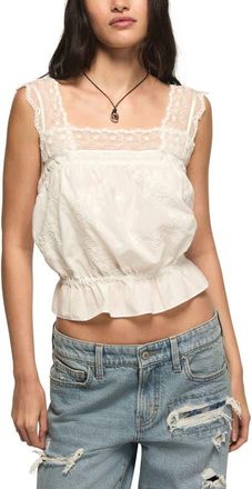 Lucky Brand Lace Trim Embroidered Tank in White at Nordstrom, Size Xx-Large