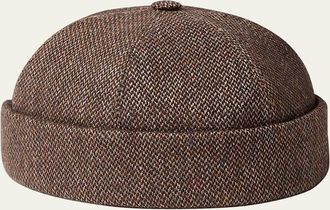 Loro Piana Mens Sasha Linen-Blend Beanie Hat with Leather Strap
