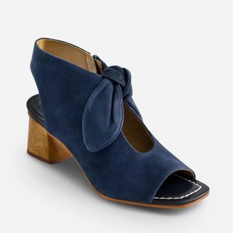 Bernardo Womens Bernardo Lizzie Sandals Navy Suede Bow Block Heel Shootie VER1253