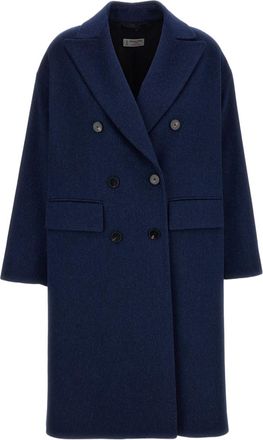 Alberto Biani Blue Double-Breasted Wool Coat