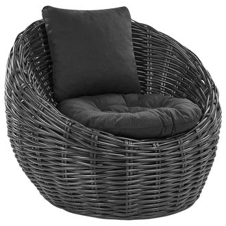 Beliani Beliani - Silla De Jard&iacute;n De Rat&aacute;n Negro Natural Coj&iacute;n Poli&eacute;ster Moderno Lerici