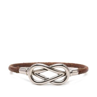 Herm&egrave;s Pre-owned Hermes Palladium Plated and Leather Atame Knot Bracelet Ladies PD0HDPTEIBGUUJCO