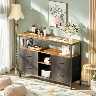 OEM Mueble De Tv Led De Sal&oacute;n - Estilo Retro - Pu - Paneles De Part&iacute;culas - 4 Cajones - Mueble De Almacenamiento - 137x29x78 Cm - Negro