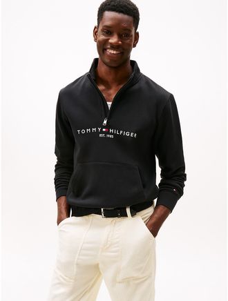 Tommy Hilfiger Mens Embroidered Tommy Logo Quarter-Zip - Black - M