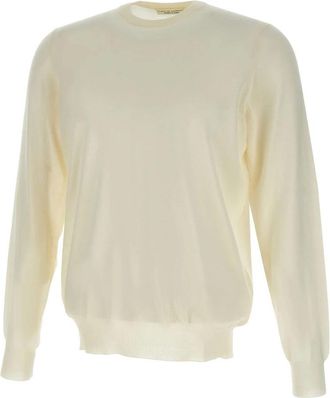 FILIPPO DE LAURENTIIS Superfine Wool 120s Sweater - Heren - Ronde hals truien - Wit - XL - Wol - Truien & Vesten
