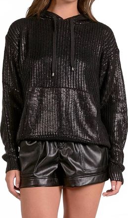 Elan Farrah Metallic Hoodie Sweater In Black