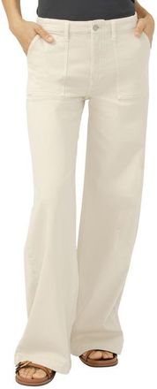 Silver Jeans Co Lightweight Wide Leg Knit Flex Denim Pants in Cream at Nordstrom, Size 24