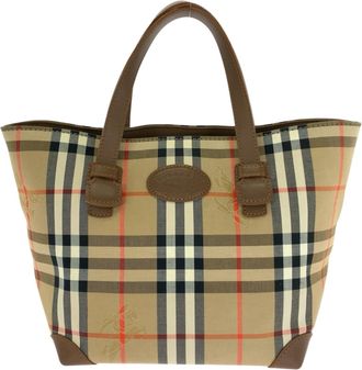 Burberry Beige Brown Canvas Leather Handbag Tote Bag (Pre-Owned)