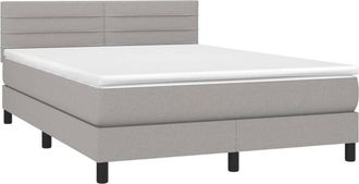 vidaXL Cama Box Spring Colch&oacute;n Y Luces Led Tela Gris Claro 140x200 Cm Vidaxl