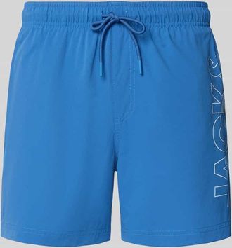 Jack & Jones Jack & Jones Badehose mit Label-Print Modell MAUI WAVE in Blau, Gr&ouml;&szlig;e XXL